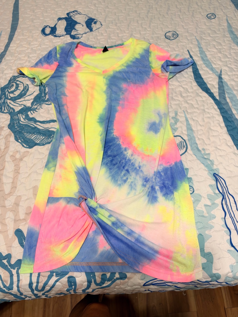 Kids Tie-Dye One-Piece Swimsuit — Neon Pink, Yellow & Blue